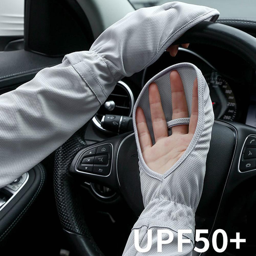 Cycling Glove - สีทึบถุงมือผ้าไหมน้ําแข็งขนาดใหญ่ผู้หญิงขับรถครีมกันแดดแขนหลวมBreathableแขนป้องกันUvกลางแจ้งHorseshoe Sleeve