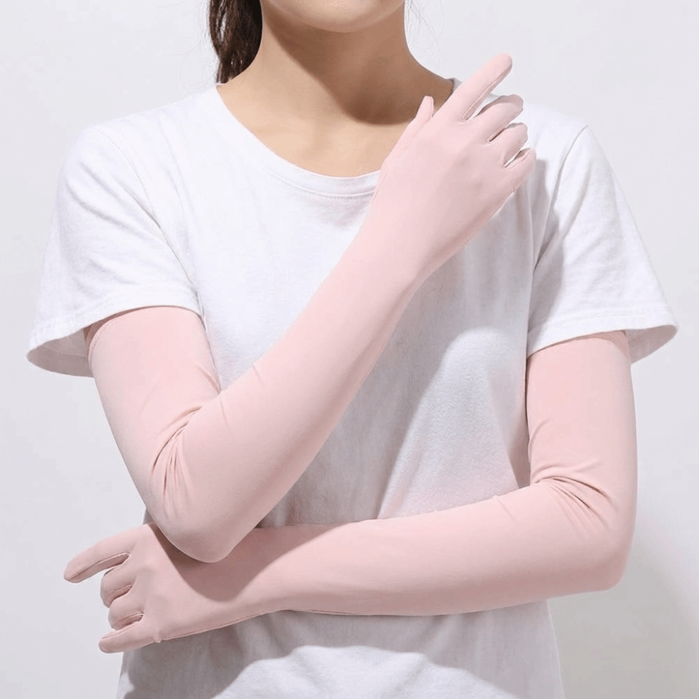 Cycling Glove - ถุงมือผู้หญิง สีพื้น แขนยาว กันลื่น ผ้าไหมน้ำแข็ง ปลอกแขน
