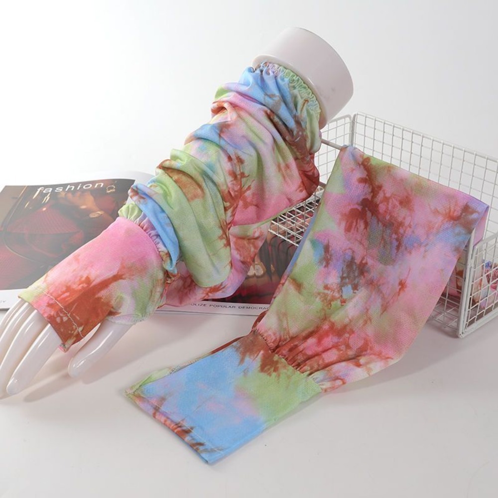 Cycling Glove - ปลอกแขนกันแดดผ้าไหมน้ำแข็งย้อมสีแบบผูก ลายชนเผ่า ยืดหยุ่นสูง ป้องกันแสงแดด ปลอกแขนบางสำหรับปั่นจักรยาน ฤดูร้อน